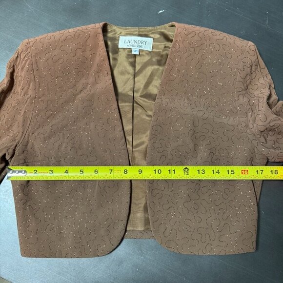 Vintage 90's Brown Glitter Sparkle Crop Jacket Blazer LAUNDRY by SHELLI SEGAL - Picture 4 of 9